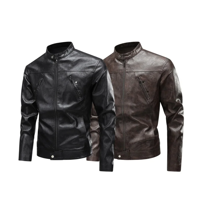 

British Style Leather Jacket Men's Coat Trendy and Handsome New Retro Jacket Stand Up Collar Casual Motorcycle Leather Jacket