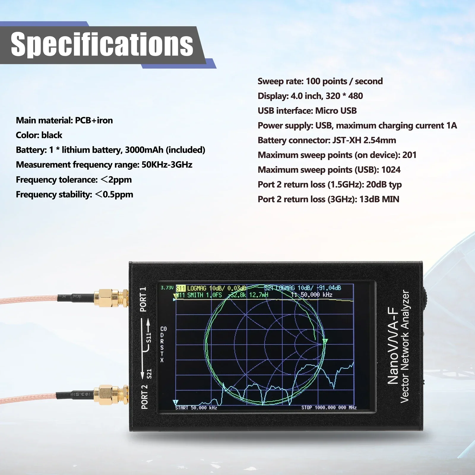 3G Vector Network Analyzer 4.0 Inch Touching Screen SAA-2N NanoVNA V2 Antenna Analyzer Shortwave HF VHF UHF with Iron Housing