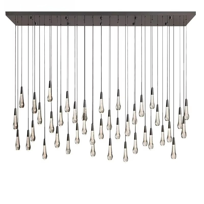 Long Dining Table Bar Decoration With This Crystal Water-drop Chandelier Bronze/black Light Fixture Luxury For Stairwell Decor