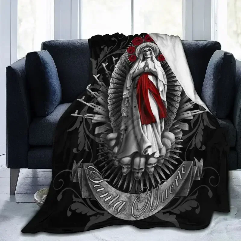 Santa Muerte Blankets Warm Flannel Lady of Holy Death Mexican Skull Throw Blanket for Bedroom Office Bedspreads