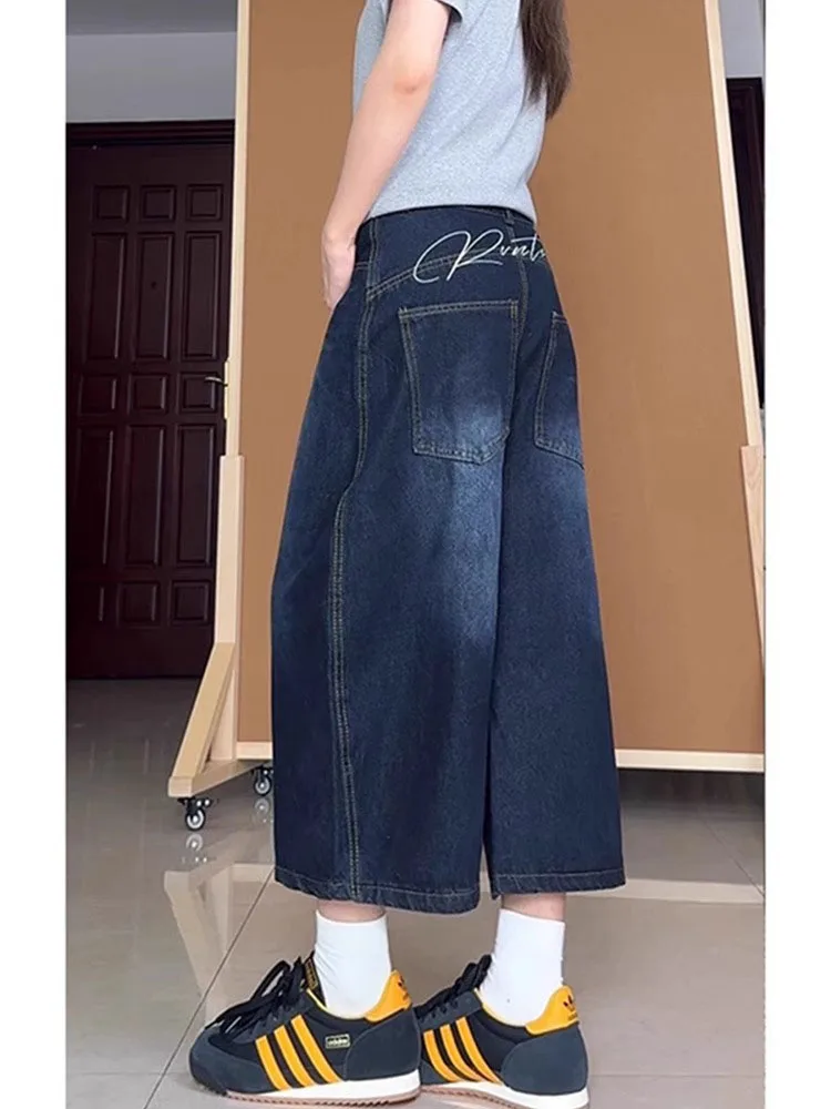

plus Size American Retro Seven-Five Jeans Women Loose High Waist Slim Straight Leg Wide Leg Bend Knife Middle Pants