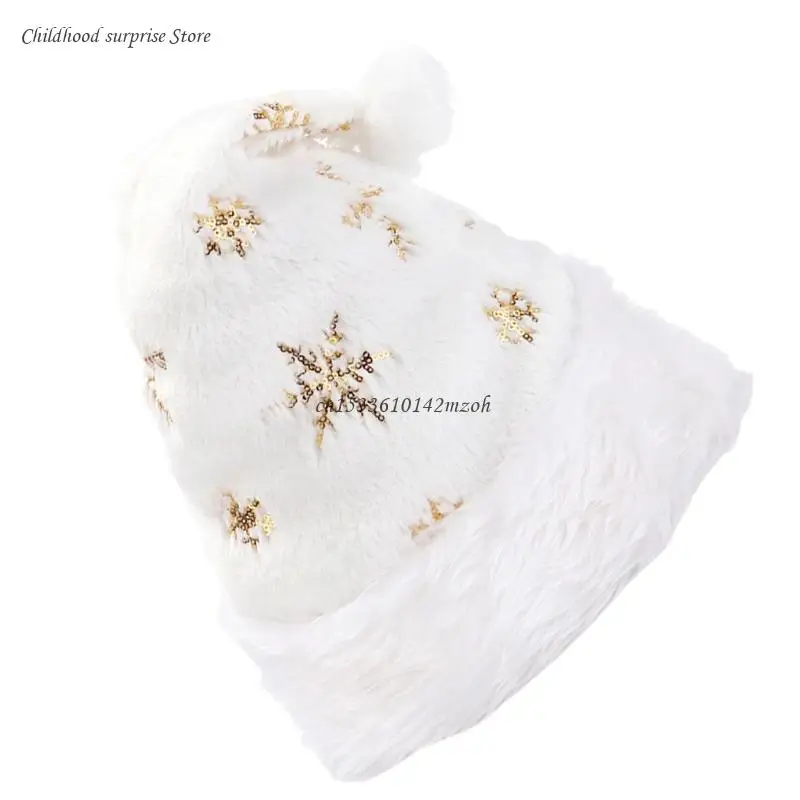 Santa Hat Christmas Plush Hat Soft Cozy White Hat for Hotel Festival Family Gathering Costumes Party Favor Xmas Dropship