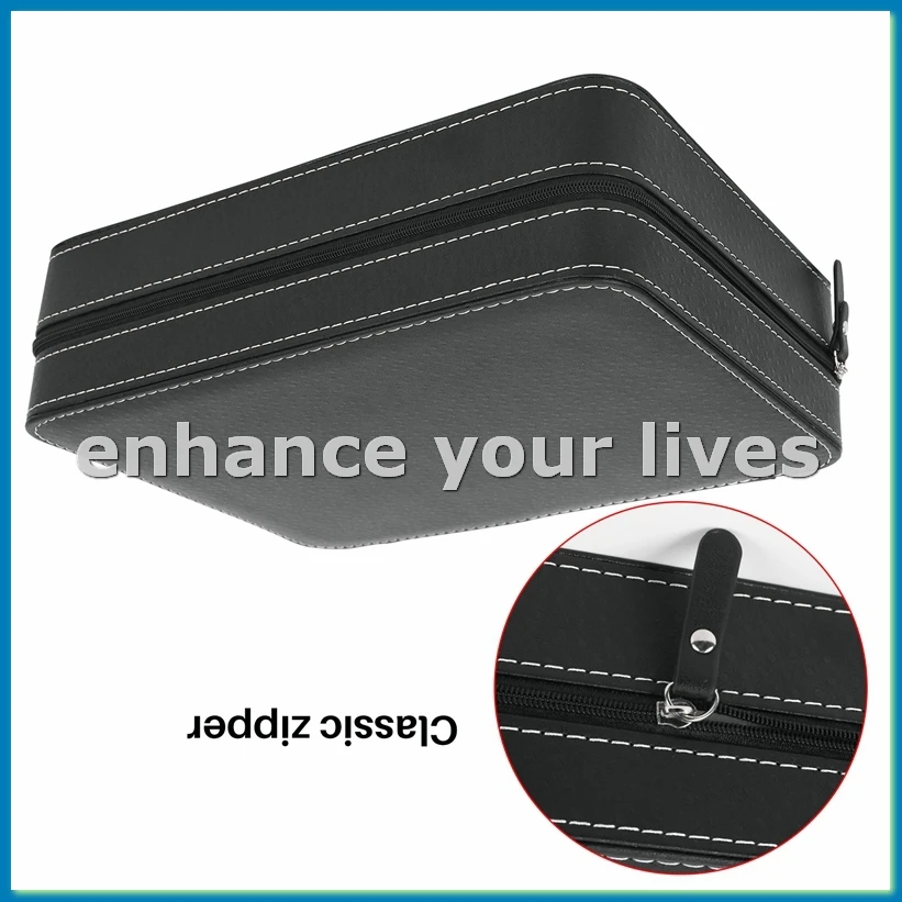 Portable Watch Box Organizer PU Leather Casket with Zipper Classic Style 10 Grids Multi-Functional Bracelet Display Case-A12I
