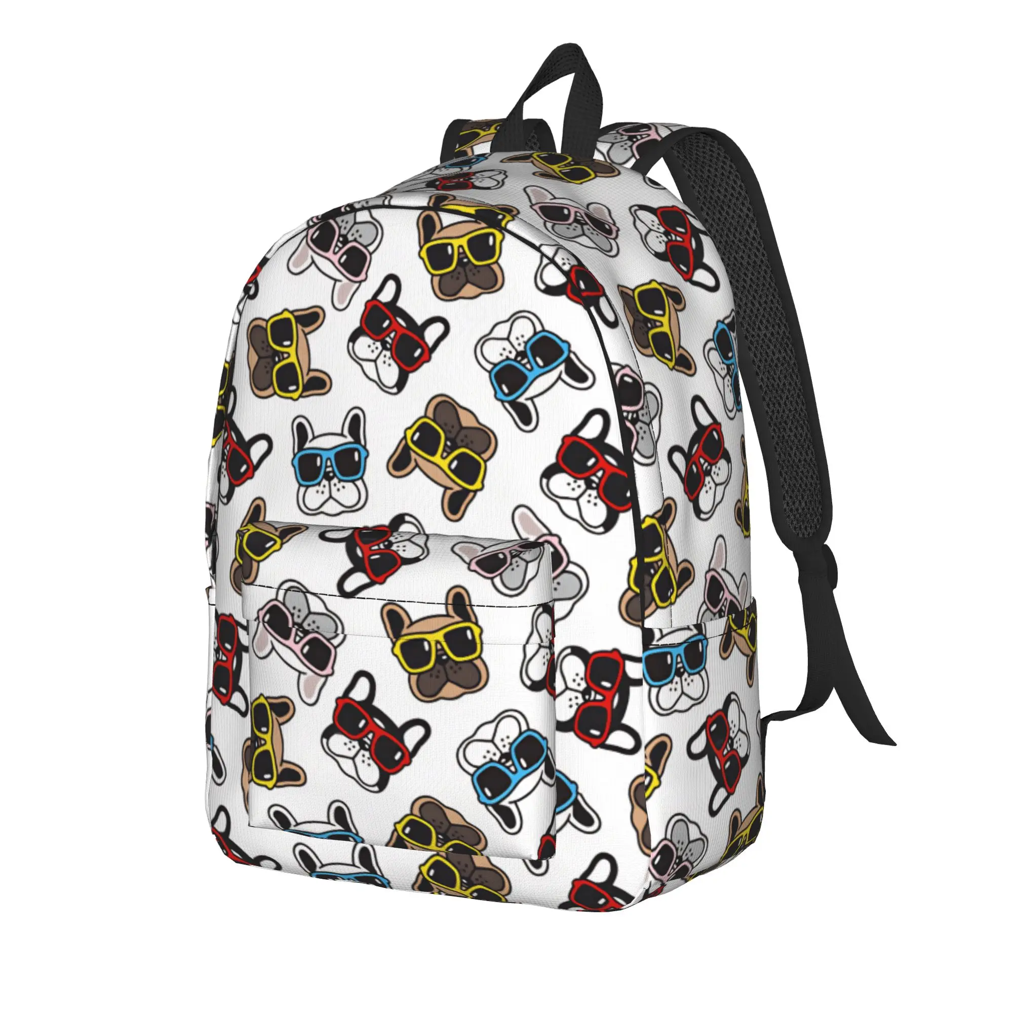 Dog seamless pattern french bulldog face Backpack  Boy Polyester Sport Backpacks Print Fashion School Bags Rucksack