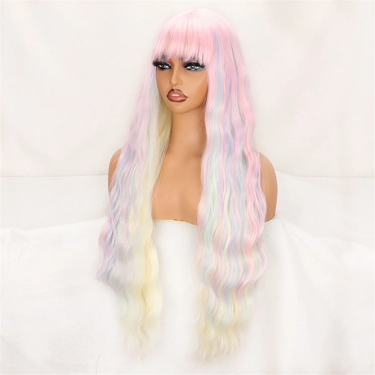 Colorful Rainbow Wig European & American Long Wavy Wigs Cute Girl Daily Party Cosplay Wig