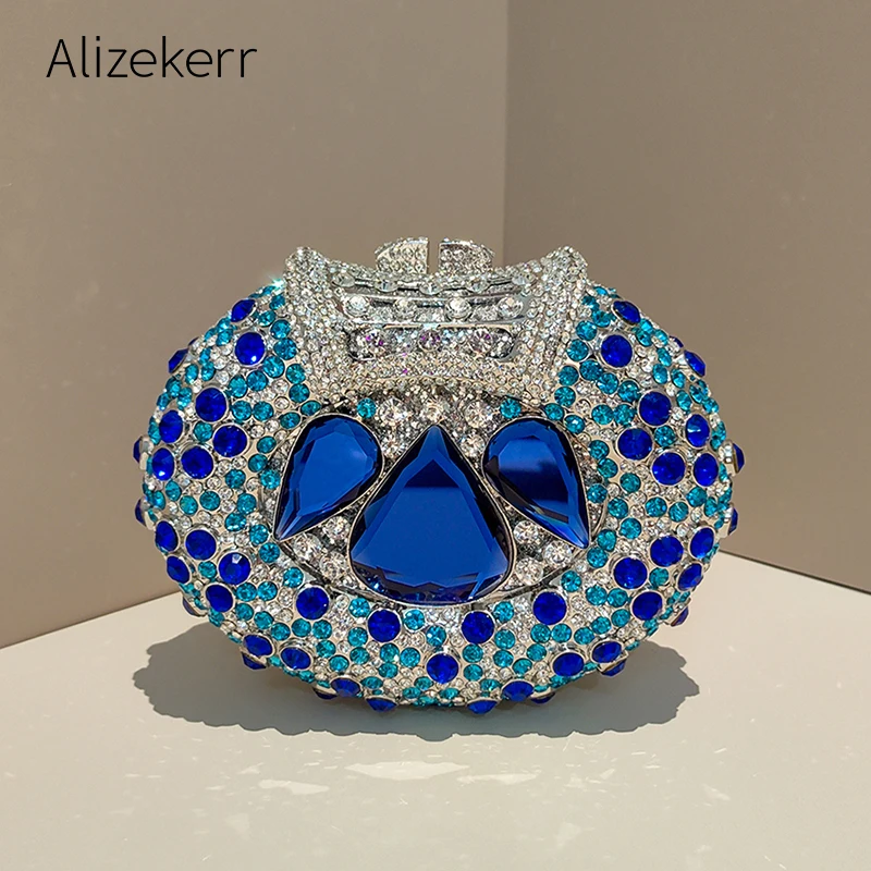 Alizekerr Oval Shaped Crystal Evening Bags Women Luxury Designer Gorgeous Rhinestone Clutch Purses And Handbags Wedding Party