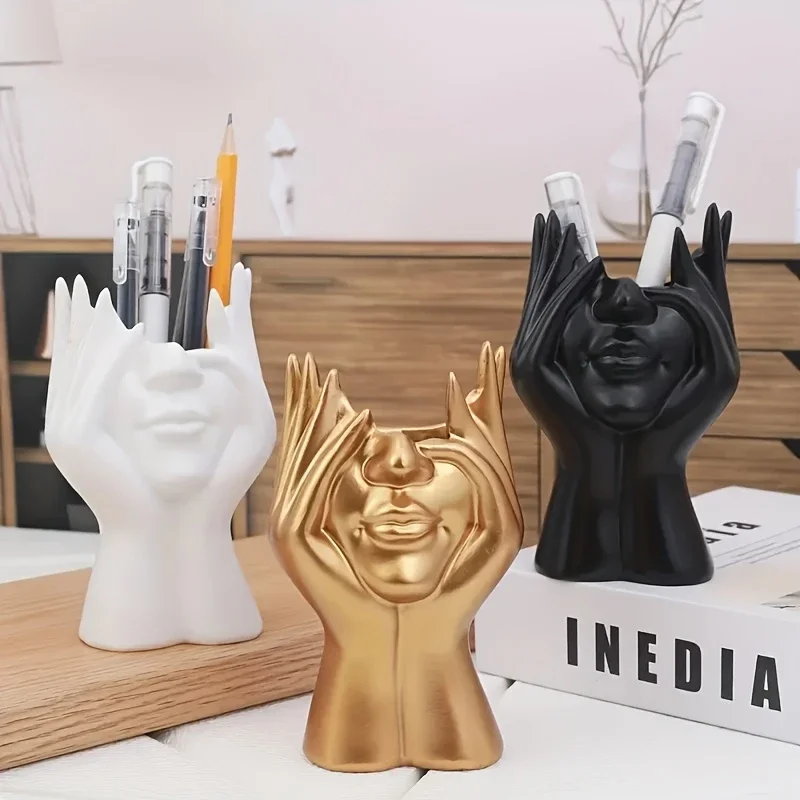 Unique David Statue Pen Holder Makeup Brush Holder Nordic Style Abs Resin Art Supplies Office Home Decoration Storage Box