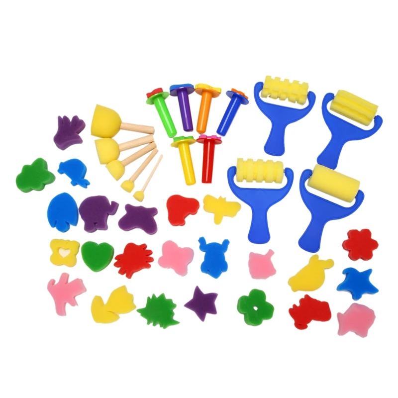 A34M-Early Learning Mini Flower Sponge Painting Brushes مجموعة فرش حرفية للأطفال الشحن عن طريق FBA
