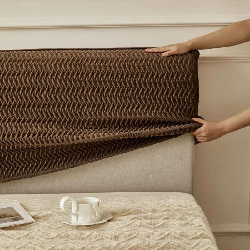 Stereoscopic Geometry Quilted Headboard Cover Elastic Band Design Backrest Protection Cloth and Wave Textured Bed Head Protector