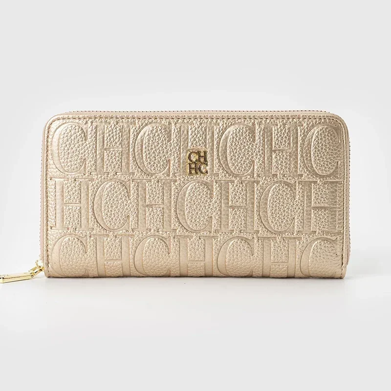 Fashion Brand CH Monogram Wallet Stylish Textured Large Capacity Women's Zipper Purse Trendy Essential Accessory