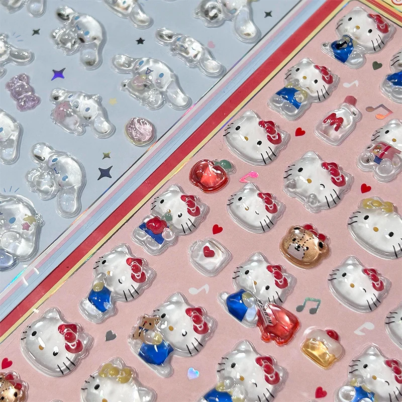 1/2/4 arkusze naklejek 3D Cinnamoroll Melody, przezroczyste, żelowe, kryształowe naklejki dekoracyjne