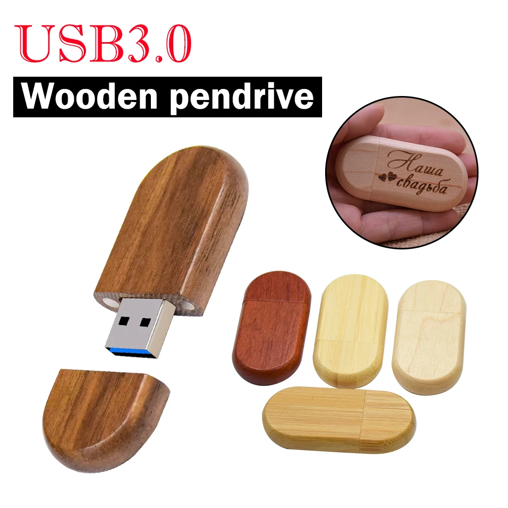 1PCS Free Custom Logo USB 3.0 Flash Drive 128GB Wooden Box Pen Drive 64GB Memory Stick 32GB Creative Wedding Gift Pendrive 16GB