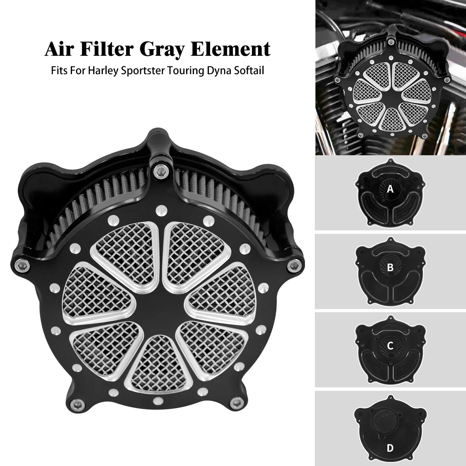 

Motorcycle Air Filter Element Intake Gray Air Cleaner System For Harley Touring Electra Glide Dyna Softail SportsterXL Nightster