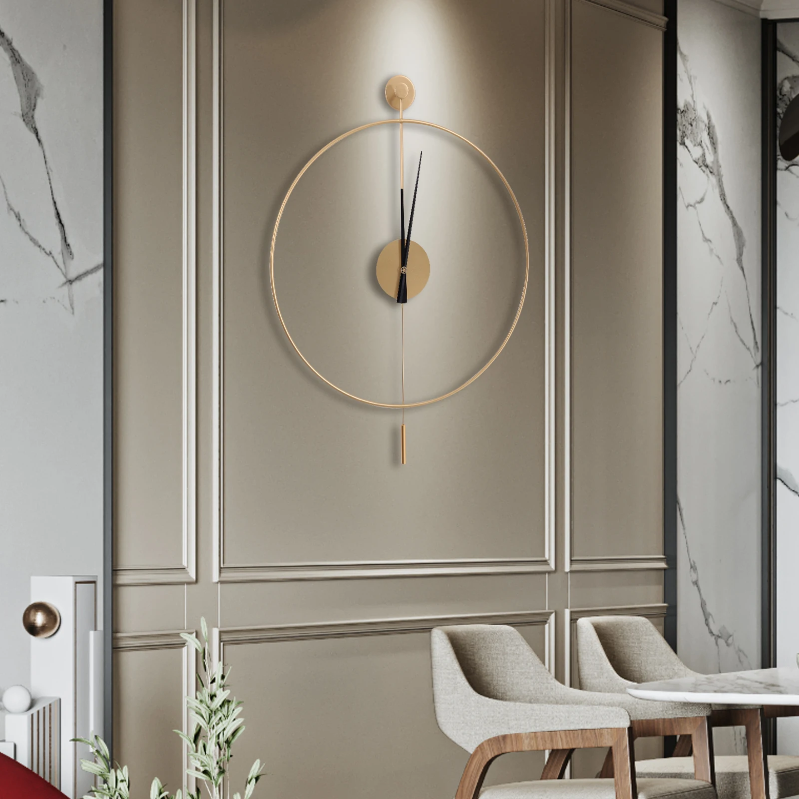 

Classical Dial Without Numbers Decorative Wall Clock with Unique Pendulum and Metal Pointers for Living Room, Hallway, Office