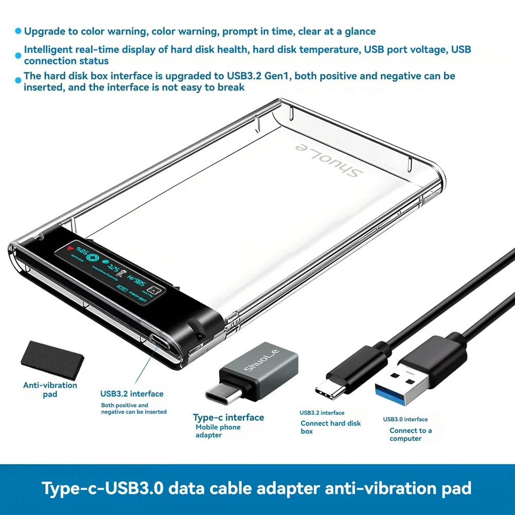 Eficiente estuche para disco duro externo ShuoLe USB3.2 de 5 Gbps y 2,5 pulgadas, color negro