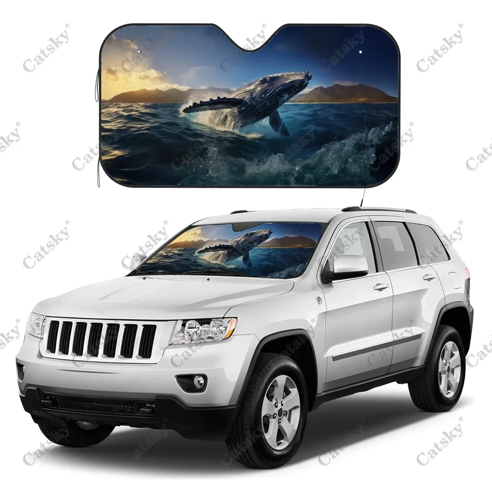 Humpback Whale at Sunset Car Windshield Sunshade, Front Auto Car Windshield Sun Shade Blocks Uv Rays Sun Visor Protector