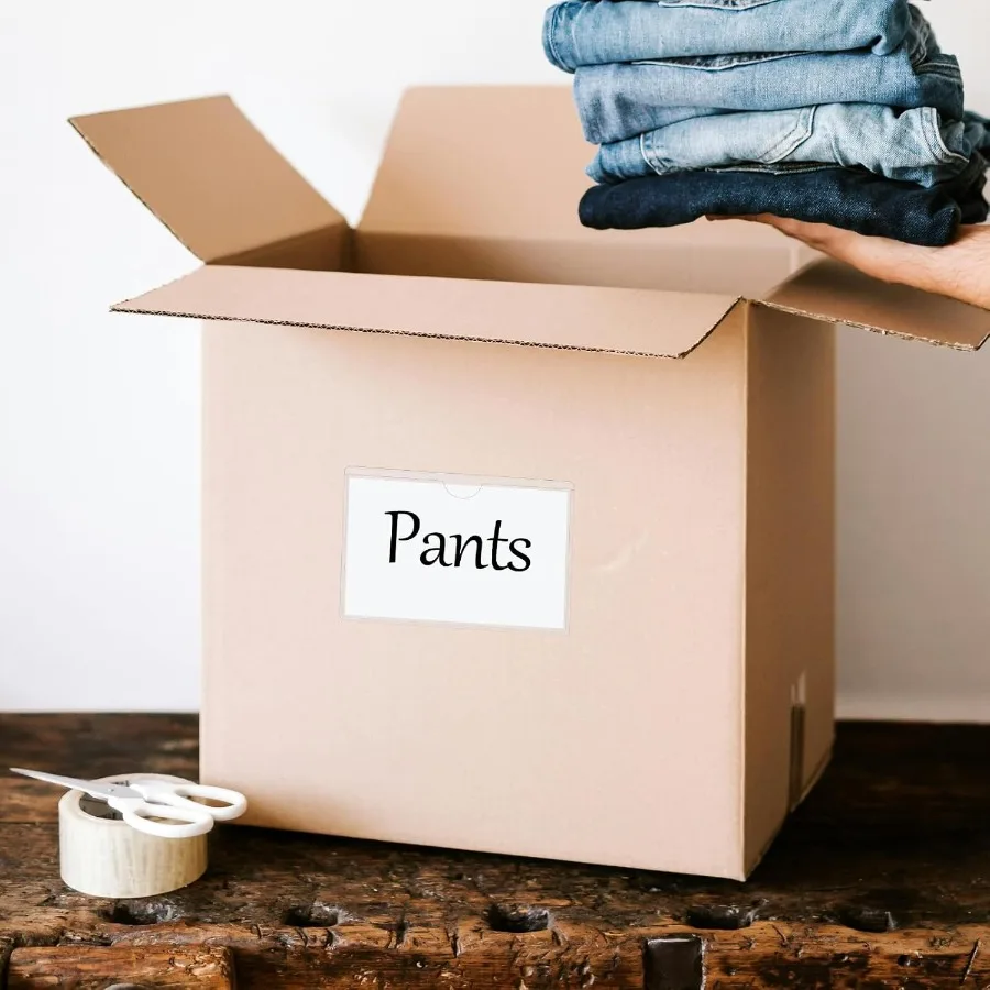 44 Pack labels for storage bins Adhesive Pots Index Card Pots with Top Open for Loading Clear Plastic Labels Holders for Organi