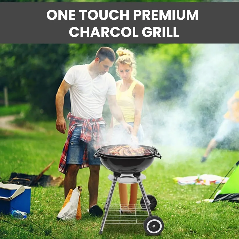 22 Inch Portable Charcoal Grill with Accesories 5 Pieces Grilling Utensil for Outdoor Cooking Barbecue Camping BBQ Kettle Grill