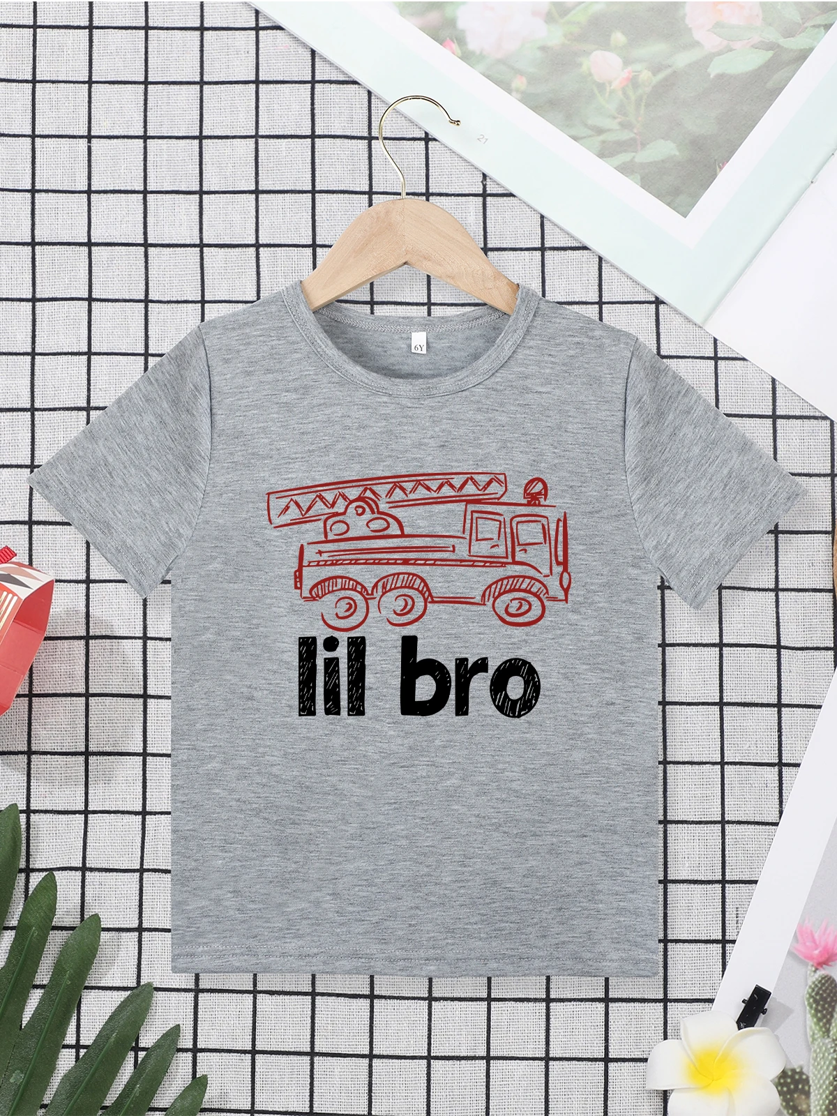 

Truck Print Twin Boys Clothes Grey Fashion Summer Streetwear 3 to 7 Years Bro T-shirts High Quality Fabric Comfy Breathable