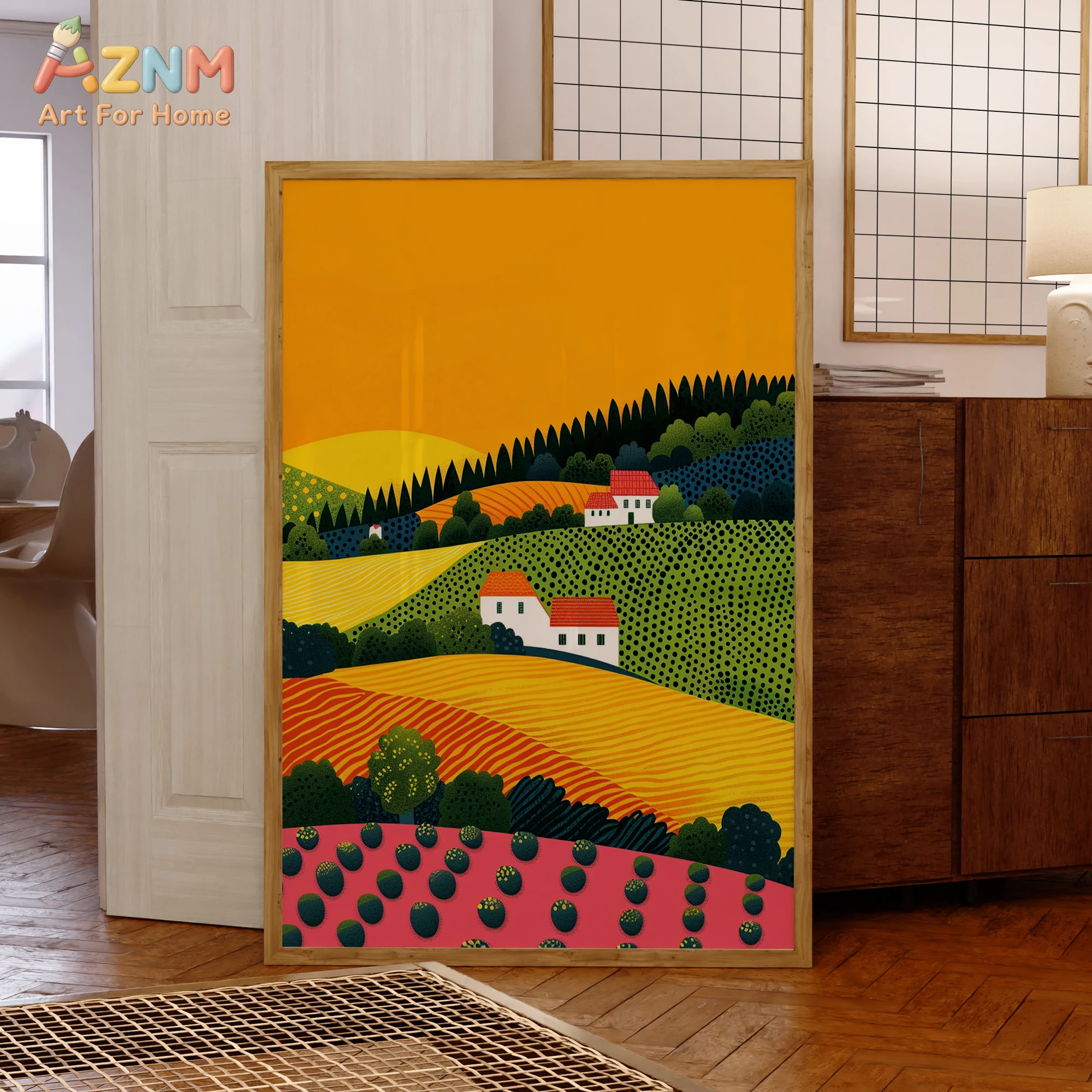 AZNM Colorful Tuscan Vineyard Canvas Wall Art, Abstract Countryside Landscape Unframed Poster for Kitchen Living Room Decor