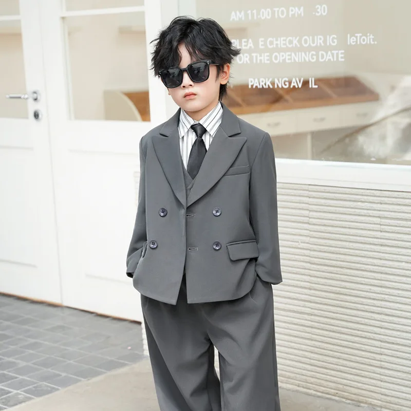 

JUCPKID Winter Kids Boys Wedding Suits Child Tie Striped Shirt Pant Boy Gentlemen Elegant Suits Children Boys Photo Shot Suits