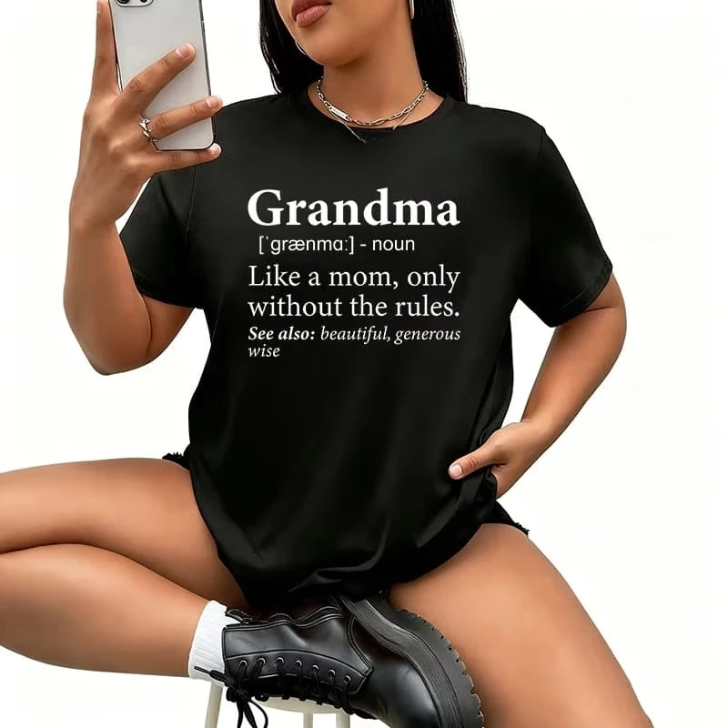 Grandma Definition Grandmother Grandparent Women TShirt Funny Graphic Short Sleeve Tee Novelty Shirt Casual Crew Neck Top S-3XL