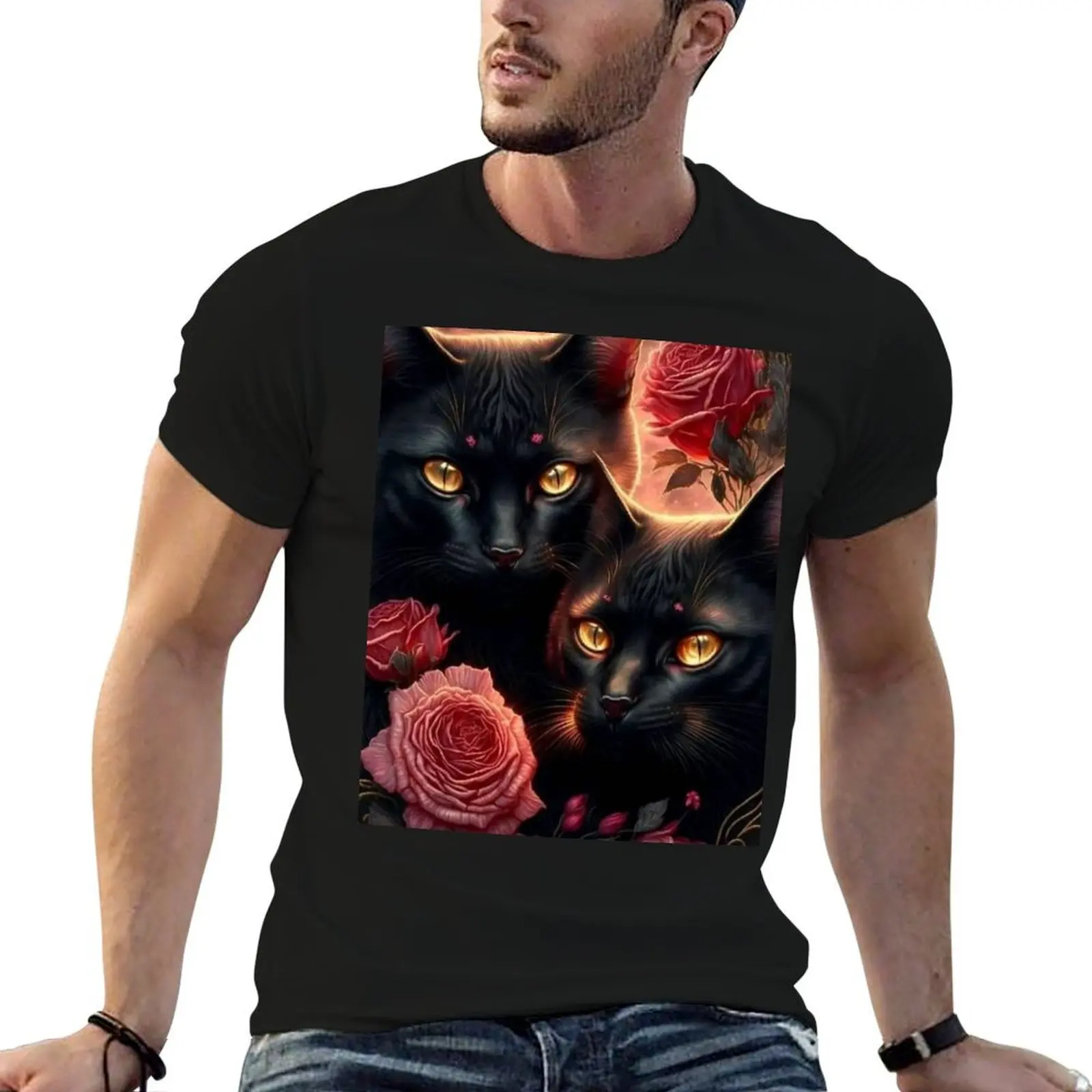 Camiseta con diseño de gato de Bombay para hombre, camisetas gráficas 100% de algodón para hombre, camiseta lisa para hombre