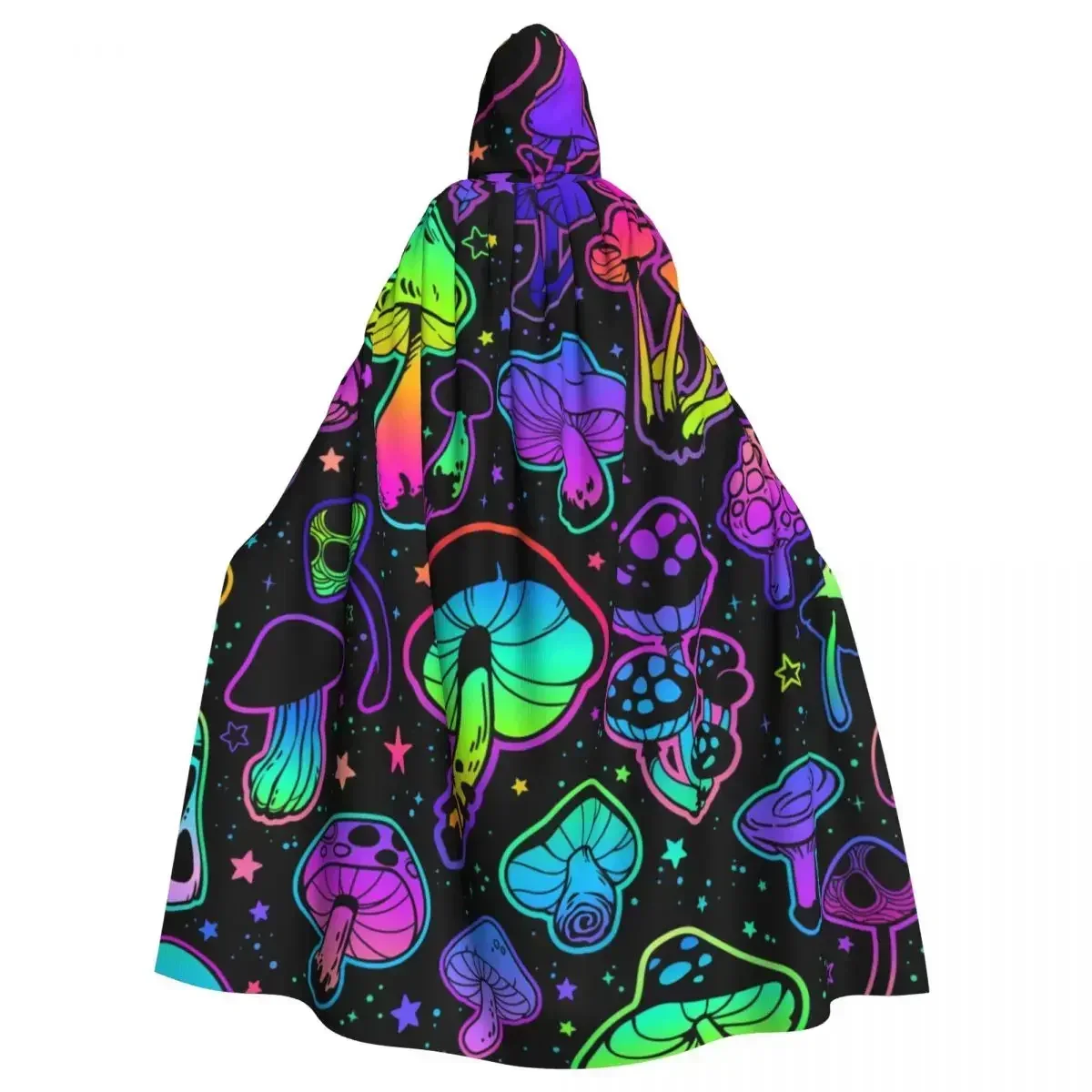 Adult Cloak Cape Hooded Psychedelic Mushrooms Medieval Costume Witch Wicca Vampire Carnival Party