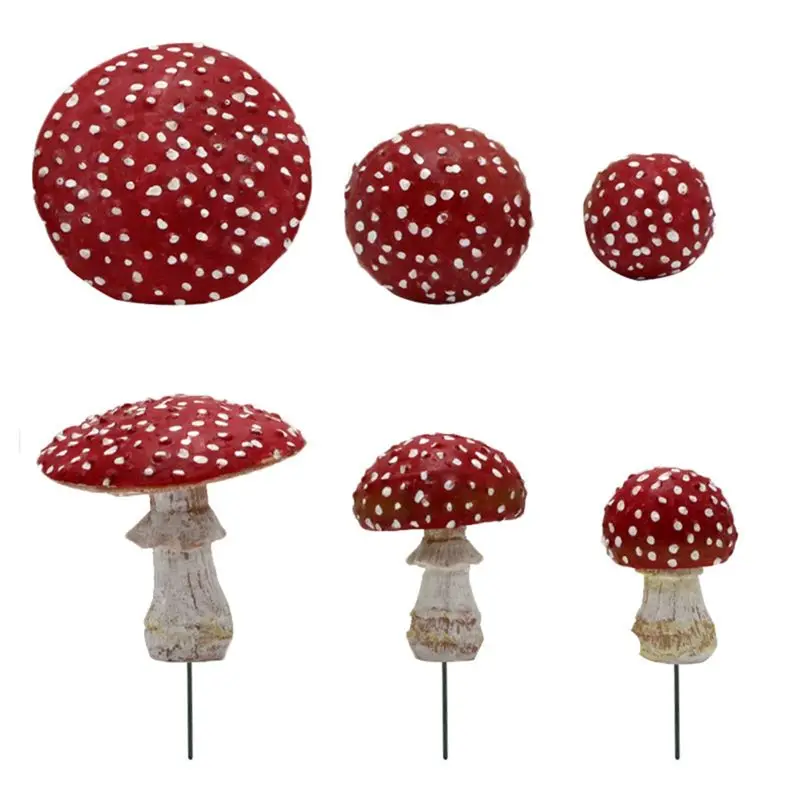 B50C 3Pcs/Set Mini Mushroom Glow In The Dark Resin Crafts Fairy Garden Miniatures Garden Ornament Terrarium Figurines Decor Red&