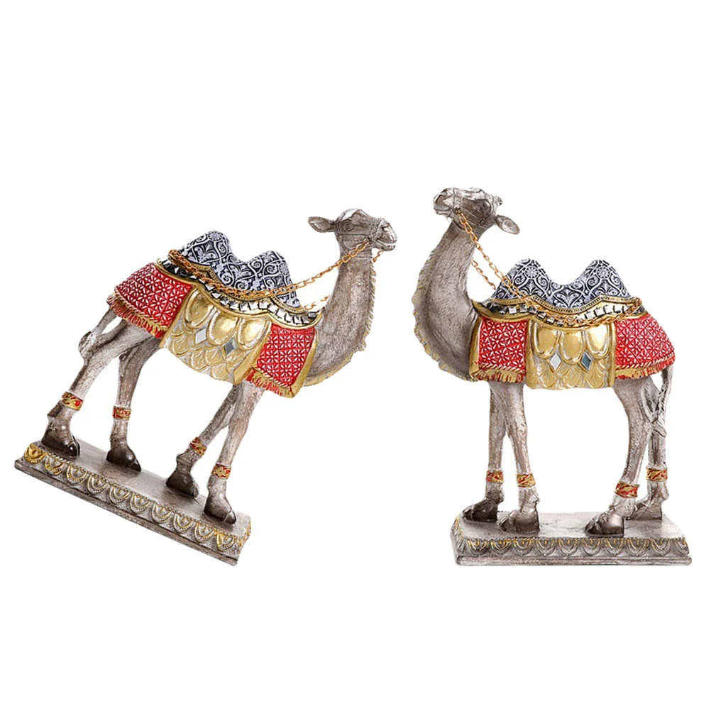 

2 Pcs Middle East Camel Ornaments Office Desert Figure Resin Simulation Figurine