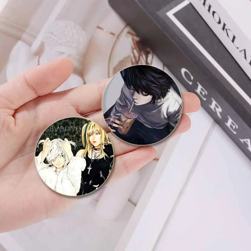 Anime Character L Lawliet Light Yagami Misa Amane Nate River Round Pins Cartoon Badge Snap-in Brooches for Clothes Decoration