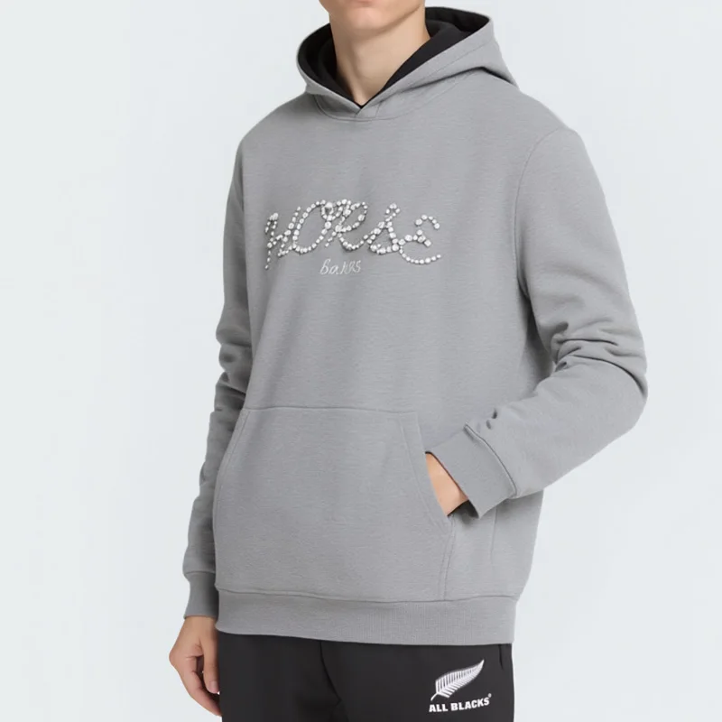 

2025 Veidoorn Women's Pearl Decor Fleece Hoodie Plush Lined Sweatshirt Casual Cozy Pullover Winter Warm Streetwear Hooded Top