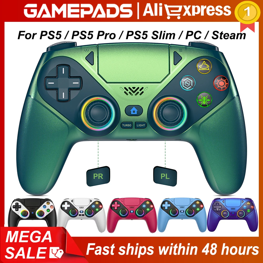 Controle Sem Fio para PlayStation 5 PS5 Pro/Slim/PC com Gatilho de Efeito Hall, RGB, Turbo e Vibração - Joystick