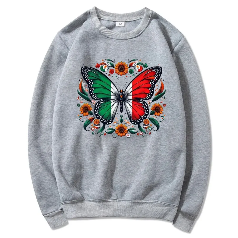 Mexican Flag Butterfly Graphic Sweatshirt Proud Mexican Independence Day Hoodie Mexican Traditional Girls Long Sleeve Pullover