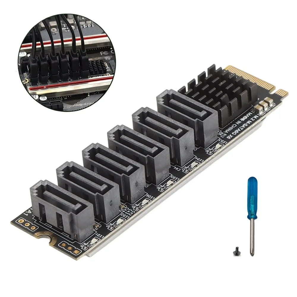 1/2pc m.2 nvme pci-e para 6 portas 3.0 sata adaptador inteligente cartão riser asm1166 6gb/s chassi servidor pc expansão de computador