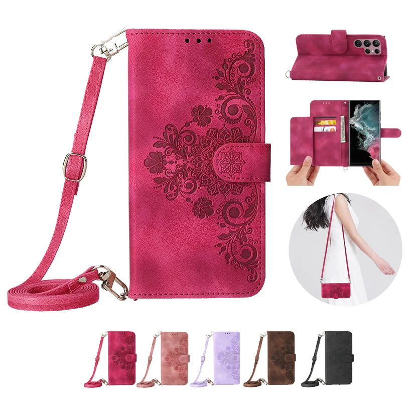 Crossbody Wallet Case For Samsung Galaxy M35 M23 M13 M12 Luxury Leather Lanyard Wrist Strap 3 Cards Slot Book Flip Cover Funda