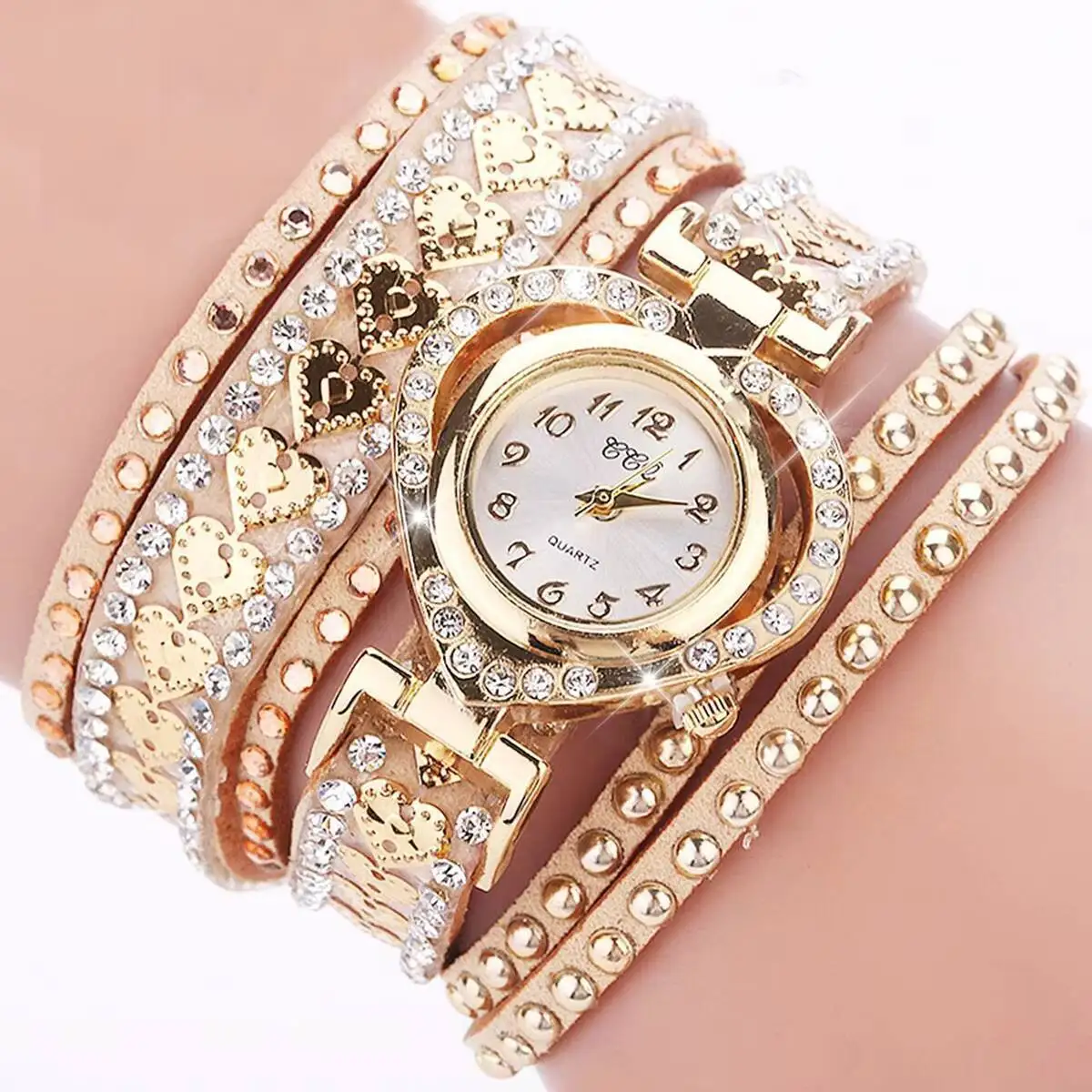 Mode Strass Vrouwen Horloges Hart Wijzerplaat Quartz Horloge Lange Lederen Band Armband Horloge Reloj Mujer Meisjes Klok Gift