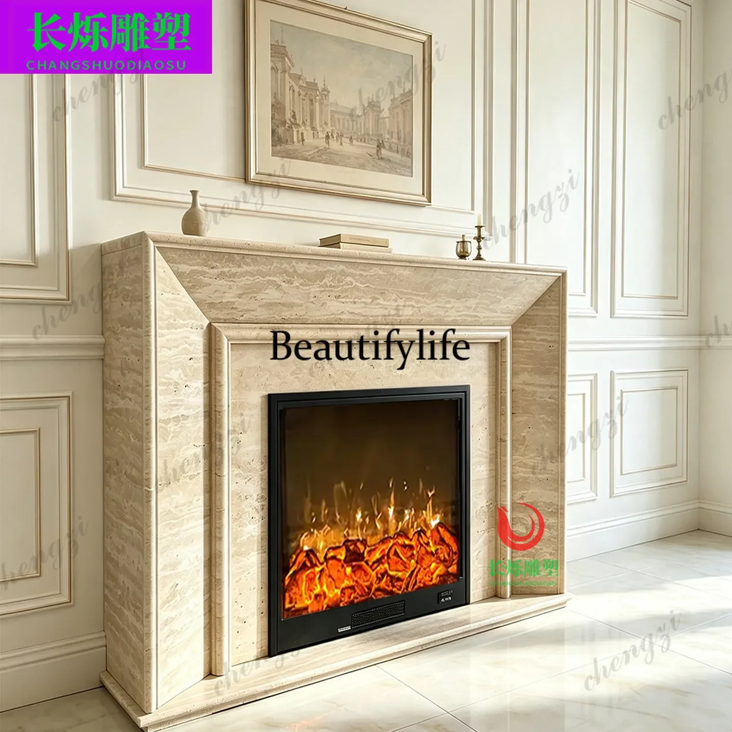 Marble American French retro simulation electronic mantel decorative cabinetA68