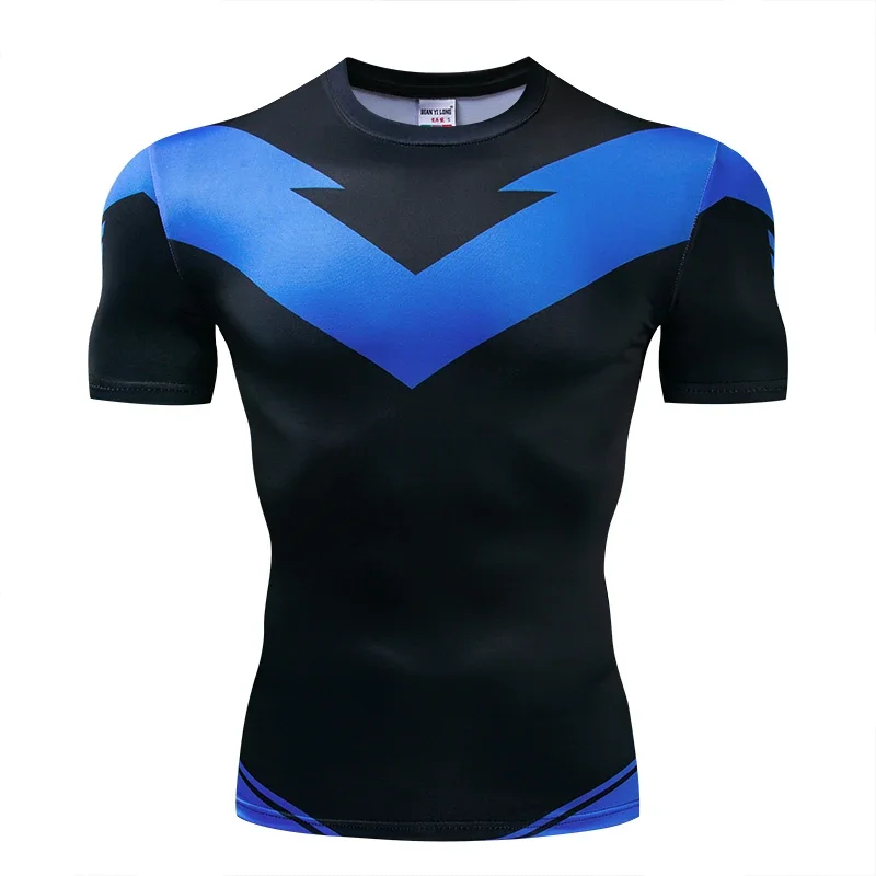 New Nightwing - Modna koszulka kompresyjna z krótkim rękawem Thanos T-shirt z nadrukiem 3D Męska letnia koszulka fitness Crossfit na co dzień