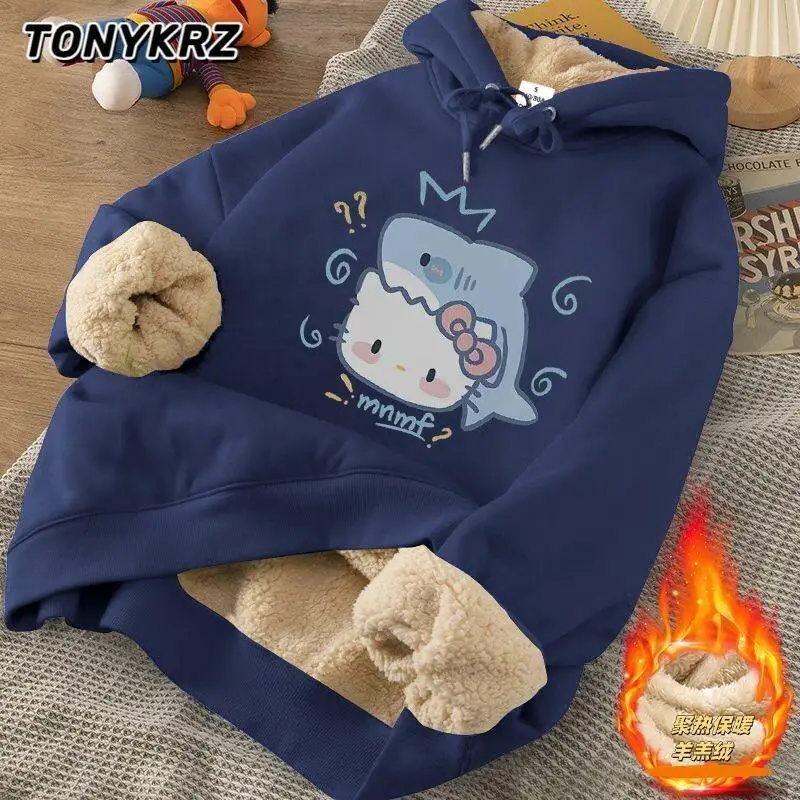 

Толстовка Sanrio Hello Kitty на флисовой подкладке, утолщенная флисовая толстовка с героями мультфильмов, новый стиль, женская осенне-зимняя модная повседневная толстовка