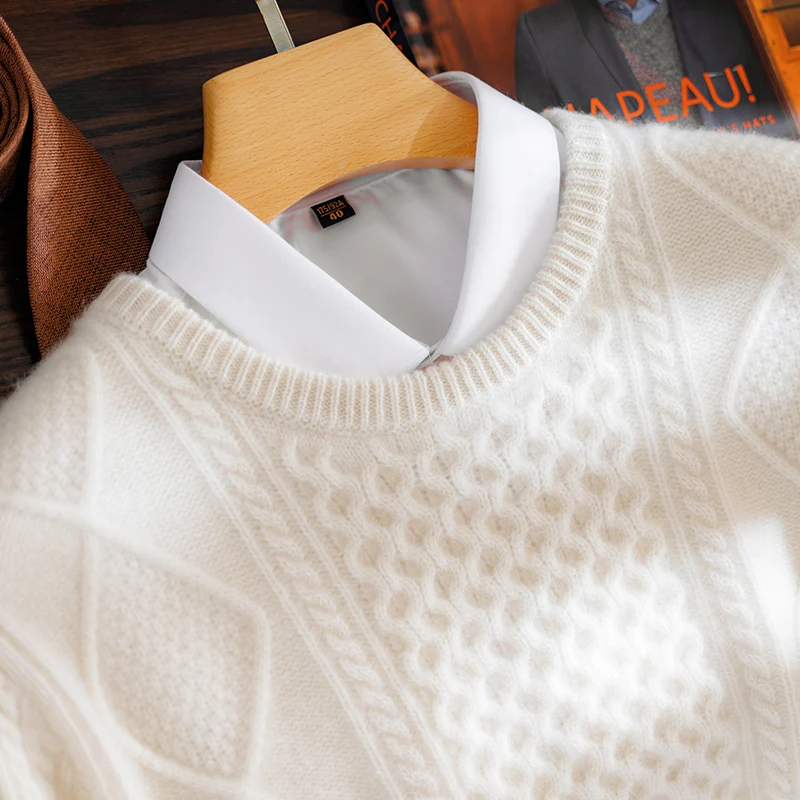 

Men's 100% Pure Cashmere Pullover Sweater Thick Twisted Knit Bottoming Shirt Warm Joker Style Knitwear