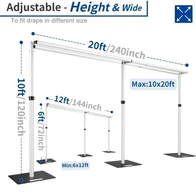 Adjustable Double Crossbar Pipe and Drape Backdrop Stand with Portable Aluminum Frame, Curtain Decorations