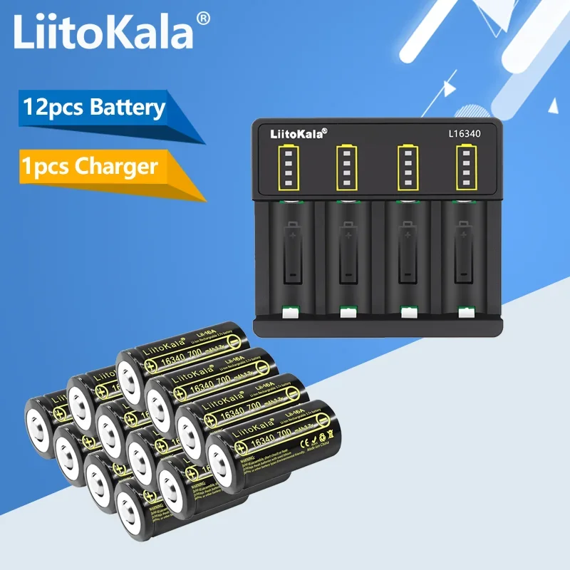 LiitoKala Lii-16A CR123A RCR123 16340 Akumulator 700 mAh 3,7 V Akumulatory litowo-jonowe z inteligentną ładowarką