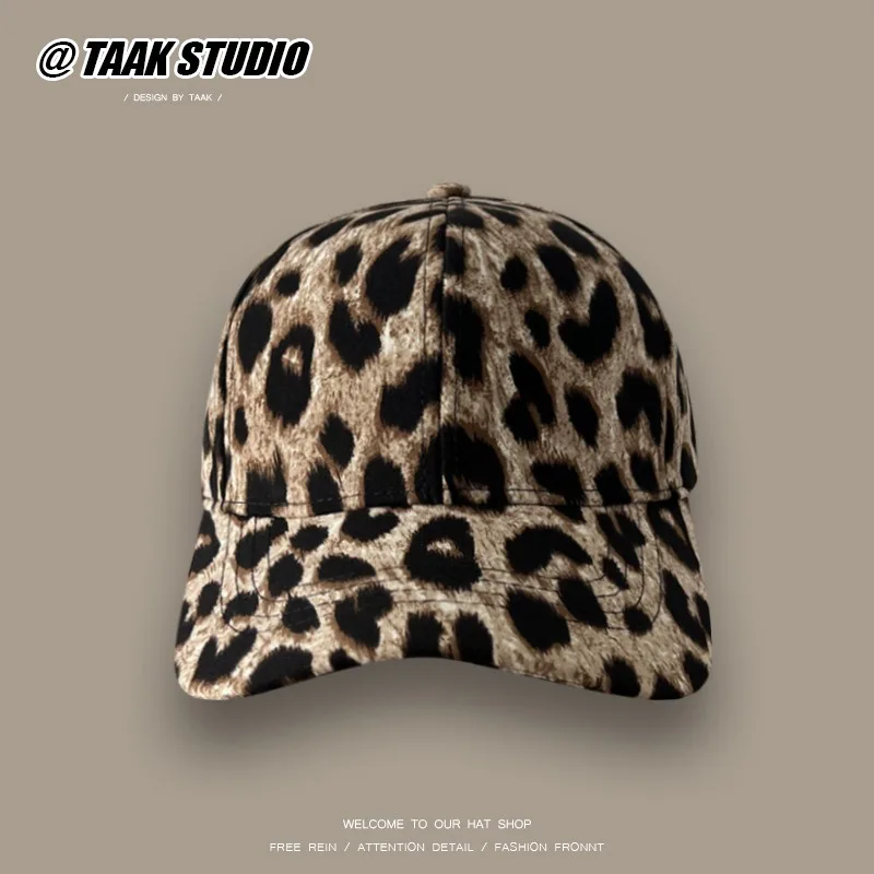 Korean Y2K Retro Leopard Print Printed Baseball Cap Men\'s and Women\'s Spring Outdoor Leisure Hip-hop Adjustable Curved Brim Hat