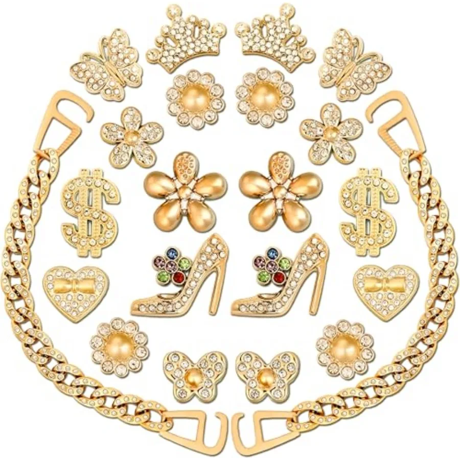 

22-Piece Bling Croc Charms for Women Girls Mothers Day Gifts for Mom Gold Rhinestone Charms and Chains Set, Shoe Accessories fo