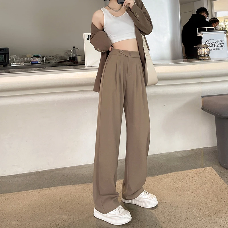 

Korean Fashion Khaki Suit Pants Women's Spring Autumn New Loose Casual Pants Hanging Women's Solid Color Wide Leg Pants 2025