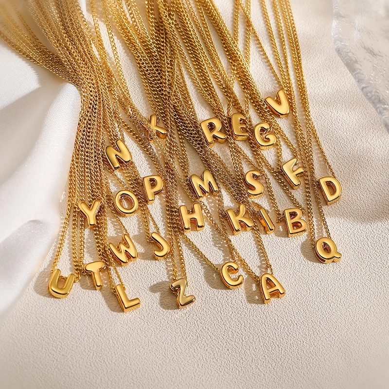 

HECHENG Brass Material 18K Gold Plated Thick Letter Balloon Bubble A-Z Initial Letter Pendant Necklace for Men and Women