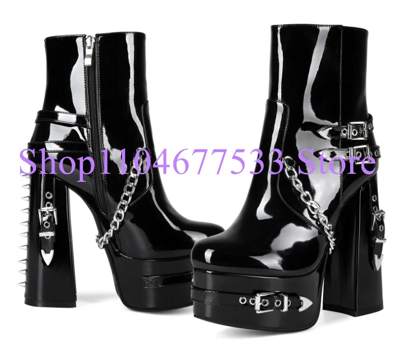 

Новые женские ботильоны на массивном каблуке и платформе с шипами, модные полусапожки с декором и заклепками, женские банкетные ботинки, Прямая поставка