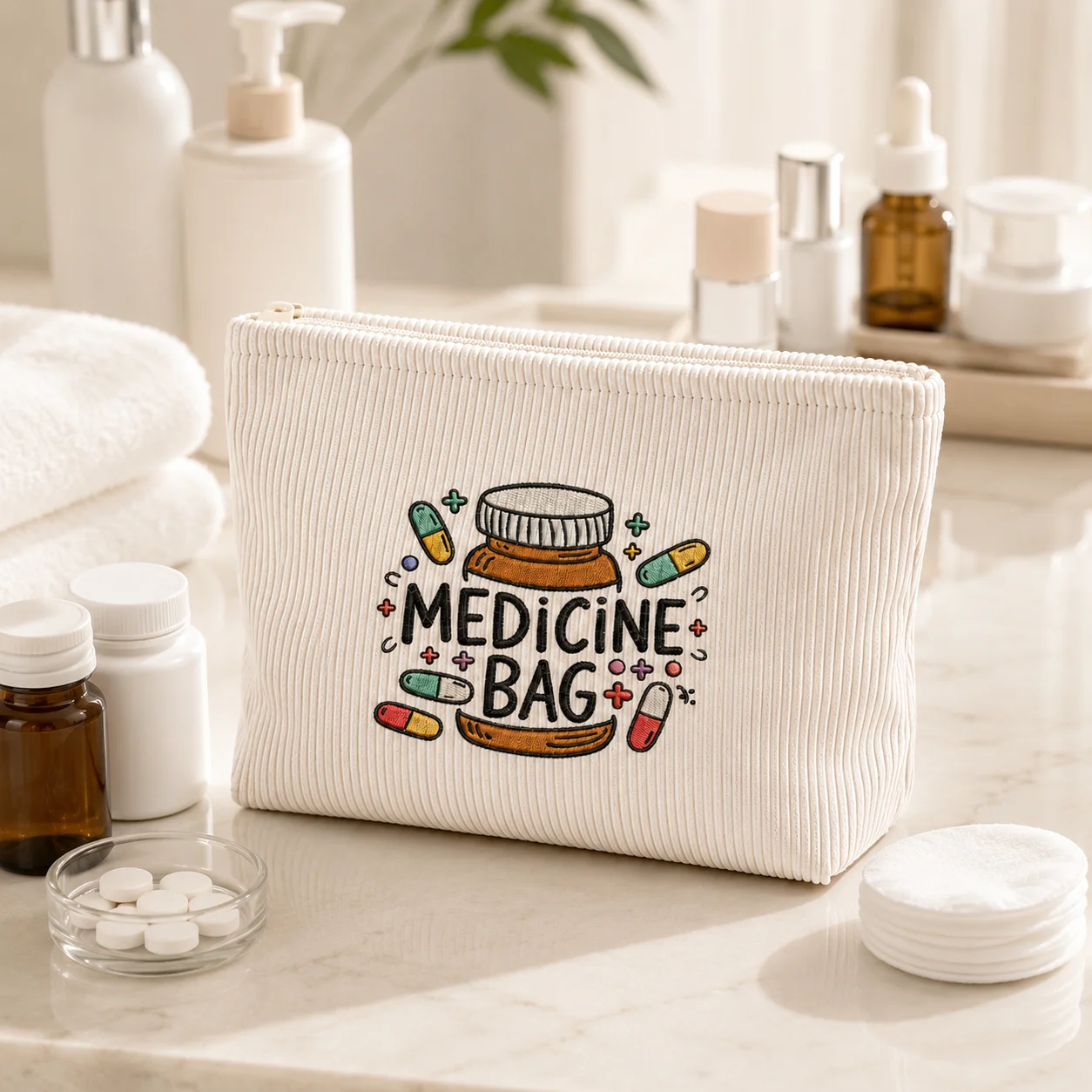Printing Medicine Bag Soft Corduroy First Aid Pouch for Home Travel Family Medication Organizer Medical Storage Zipper Case view 2