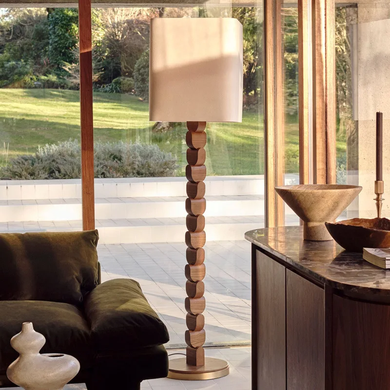French retro style building block living room solid wood floor lamp wabi sandy wind B & B walnut color floor lamp